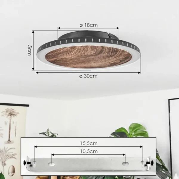 hofstein Plafonnier Rocha LED Brun, Couleur bois, Noir, 1 lumière* Lampes Modernes