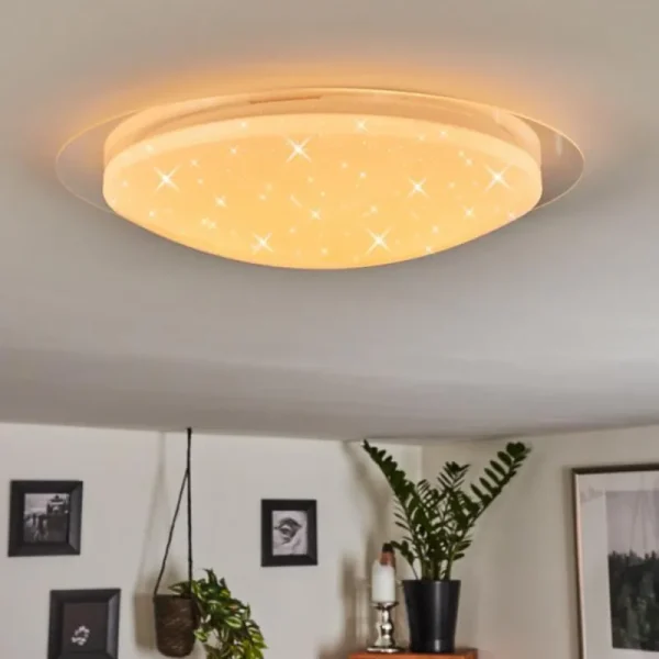hofstein Plafonnier Rosenga LED Blanc, 1 lumière, Télécommandes* Lampes En Verre