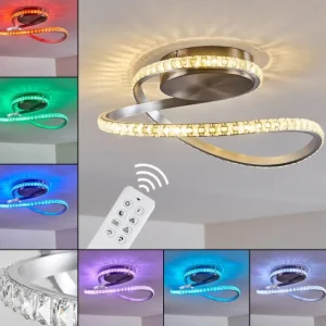hofstein Plafonnier Saginaw LED Nickel mat, 1 lumière, Télécommandes, Changeur de couleurs* Lampes Modernes