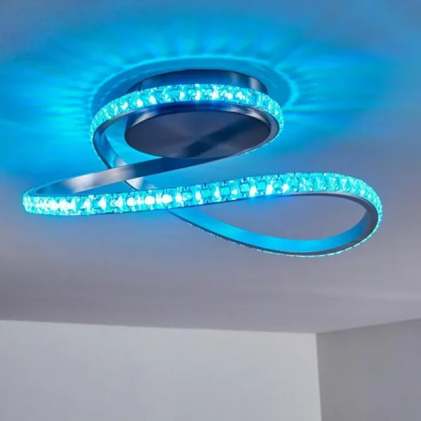 hofstein Plafonnier Saginaw LED Nickel mat, 1 lumière, Télécommandes, Changeur de couleurs* Lampes Modernes