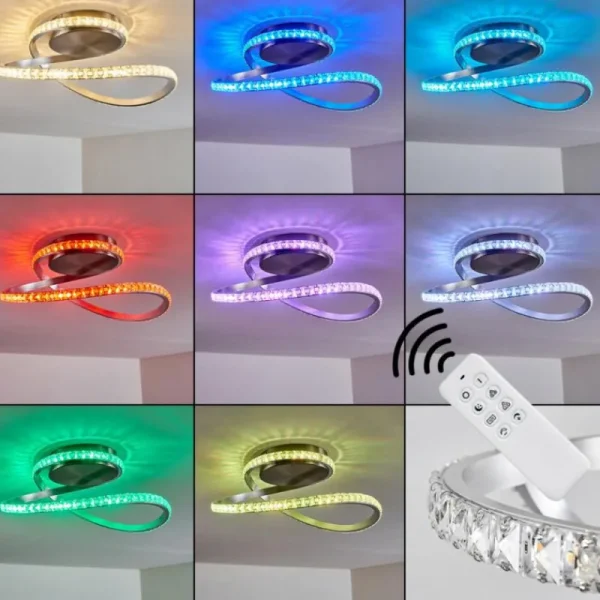 hofstein Plafonnier Saginaw LED Nickel mat, 1 lumière, Télécommandes, Changeur de couleurs* Lampes Modernes