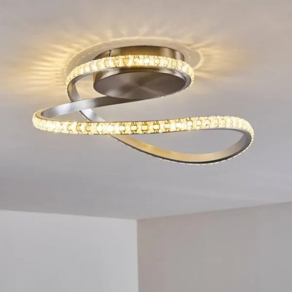 hofstein Plafonnier Saginaw LED Nickel mat, 1 lumière, Télécommandes, Changeur de couleurs* Lampes Modernes