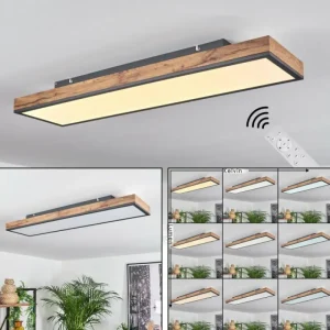 hofstein Plafonnier Salmi LED Brun, Couleur bois, Noir, 1 lumière, Télécommandes* Lampes Modernes