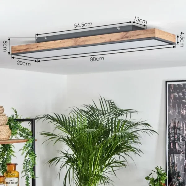 hofstein Plafonnier Salmi LED Brun, Couleur bois, Noir, 1 lumière, Télécommandes* Lampes Modernes
