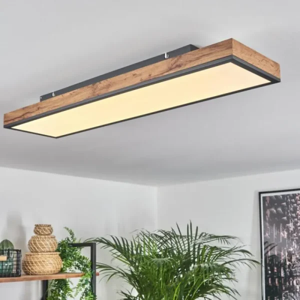 hofstein Plafonnier Salmi LED Brun, Couleur bois, Noir, 1 lumière, Télécommandes* Lampes Modernes
