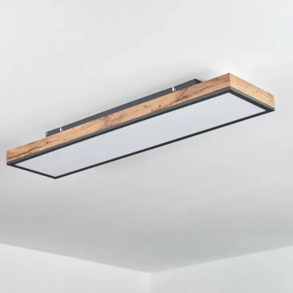 hofstein Plafonnier Salmi LED Brun, Couleur bois, Noir, 1 lumière, Télécommandes* Lampes Modernes