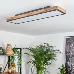 hofstein Plafonnier Salmi LED Brun, Couleur bois, Noir, 1 lumière, Télécommandes* Lampes Modernes