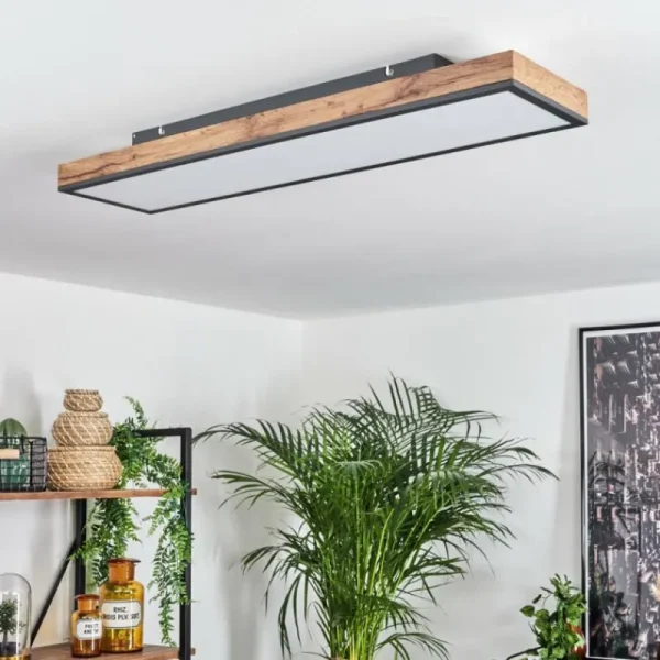hofstein Plafonnier Salmi LED Brun, Couleur bois, Noir, 1 lumière, Télécommandes* Lampes Modernes