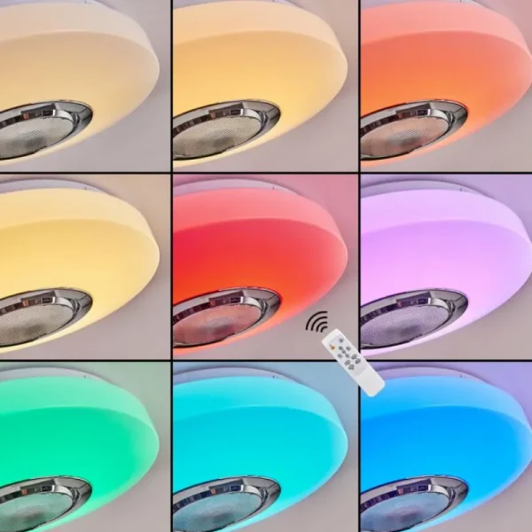 hofstein Plafonnier Sambani LED Chrome, Blanc, 1 lumière, Télécommandes, Changeur de couleurs* Lampes Modernes
