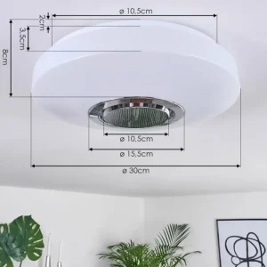 hofstein Plafonnier Sambani LED Chrome, Blanc, 1 lumière, Télécommandes, Changeur de couleurs* Lampes Modernes
