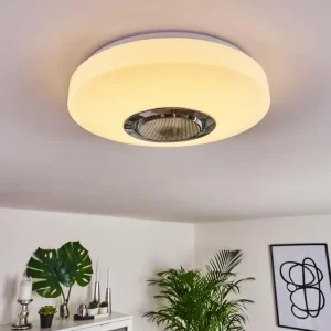 hofstein Plafonnier Sambani LED Chrome, Blanc, 1 lumière, Télécommandes, Changeur de couleurs* Lampes Modernes