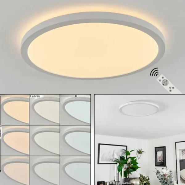 hofstein Plafonnier Sasinhosa LED Blanc, 1 lumière, Télécommandes* Lampes Modernes