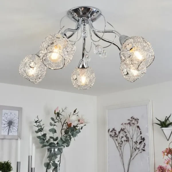 hofstein Plafonnier Saxeten Chrome, 5 lumières* Lampes En Verre