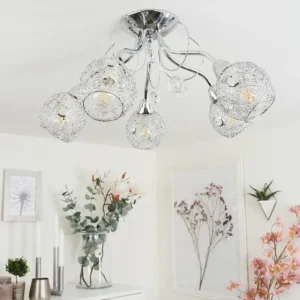 hofstein Plafonnier Saxeten Chrome, 5 lumières* Lampes En Verre