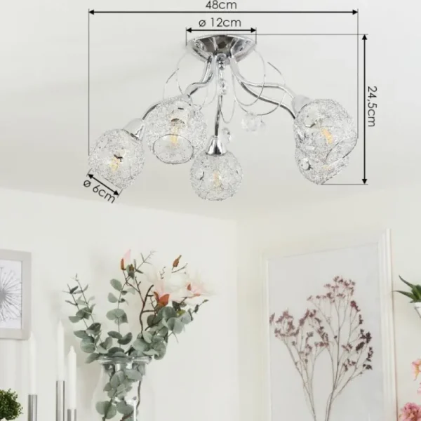 hofstein Plafonnier Saxeten Chrome, 5 lumières* Lampes En Verre