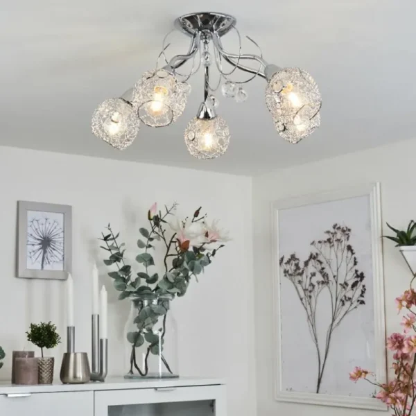 hofstein Plafonnier Saxeten Chrome, 5 lumières* Lampes En Verre