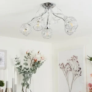 hofstein Plafonnier Saxeten Chrome, 5 lumières* Lampes En Verre