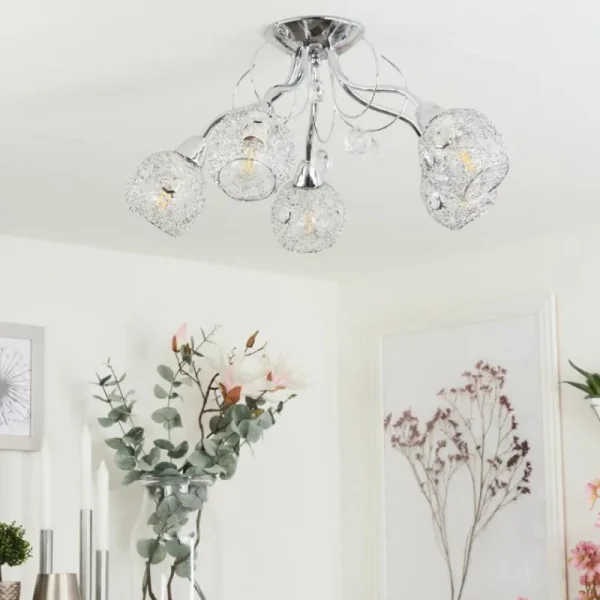 hofstein Plafonnier Saxeten Chrome, 5 lumières* Lampes En Verre