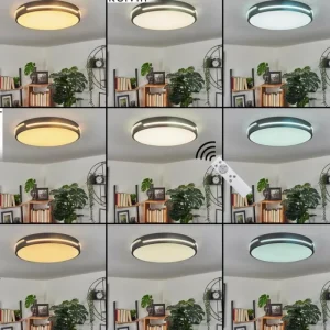 hofstein Plafonnier Seewen LED Noir, Blanc, 1 lumière, Télécommandes* Lampes Modernes
