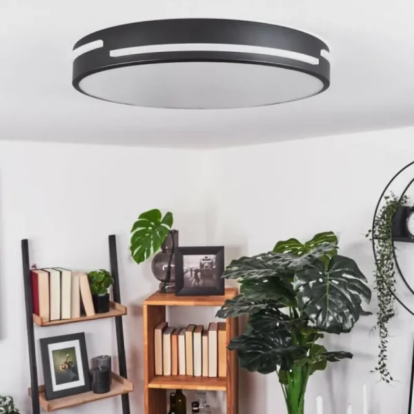 hofstein Plafonnier Seewen LED Noir, Blanc, 1 lumière, Télécommandes* Lampes Modernes