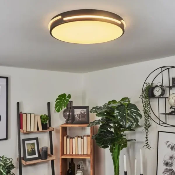 hofstein Plafonnier Seewen LED Noir, Blanc, 1 lumière, Télécommandes* Lampes Modernes