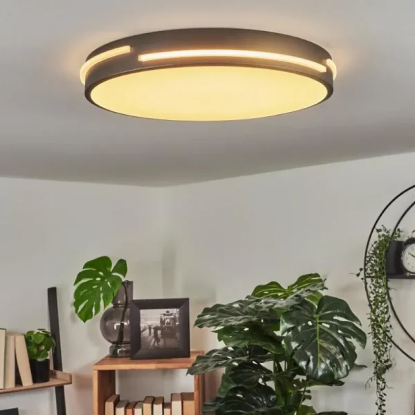 hofstein Plafonnier Seewen LED Noir, Blanc, 1 lumière, Télécommandes* Lampes Modernes