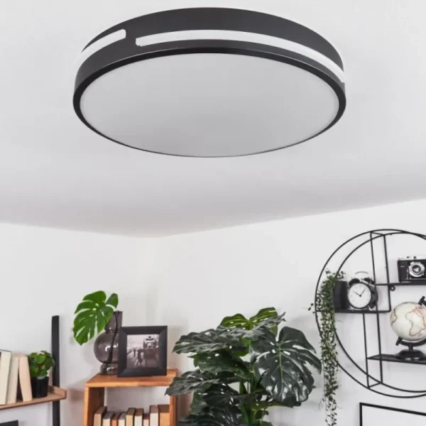 hofstein Plafonnier Seewen LED Noir, Blanc, 1 lumière, Télécommandes* Lampes Modernes