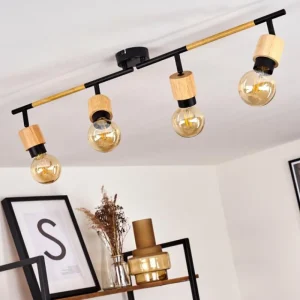 hofstein Plafonnier Sezze Bois clair, Noir, 4 lumières* Lampes Modernes
