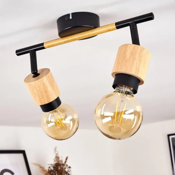 hofstein Plafonnier Sezze Bois clair, Noir, 2 lumières* Lampes Modernes