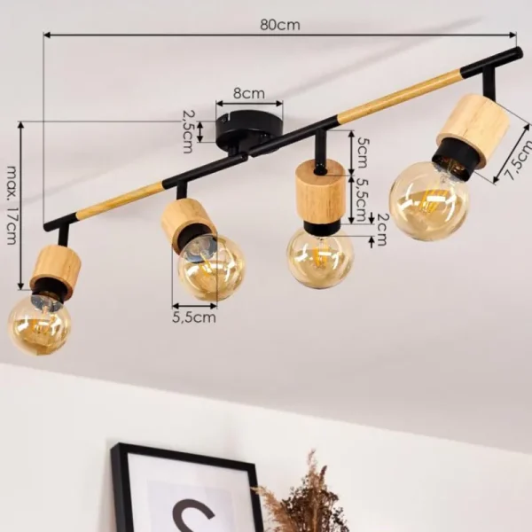 hofstein Plafonnier Sezze Bois clair, Noir, 4 lumières* Lampes Modernes