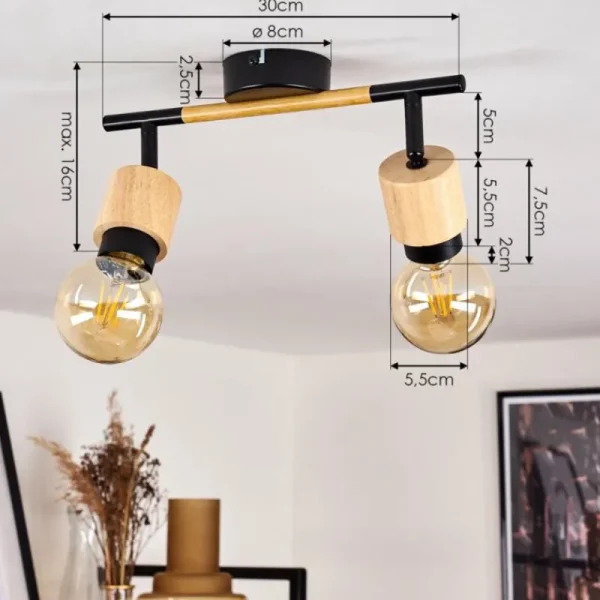 hofstein Plafonnier Sezze Bois clair, Noir, 2 lumières* Lampes Modernes