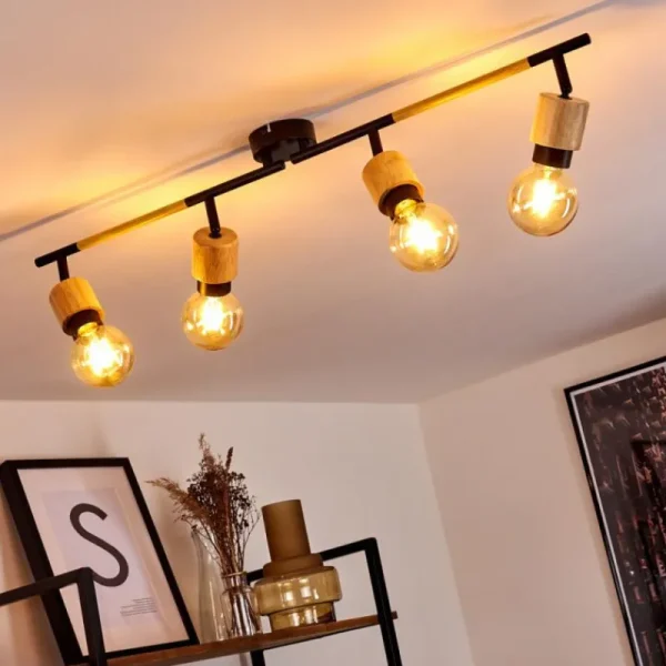 hofstein Plafonnier Sezze Bois clair, Noir, 4 lumières* Lampes Modernes