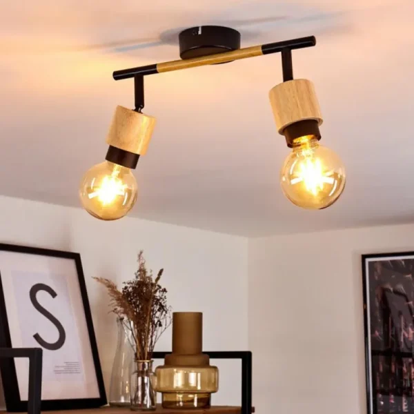 hofstein Plafonnier Sezze Bois clair, Noir, 2 lumières* Lampes Modernes