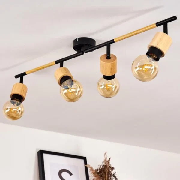 hofstein Plafonnier Sezze Bois clair, Noir, 4 lumières* Lampes Modernes