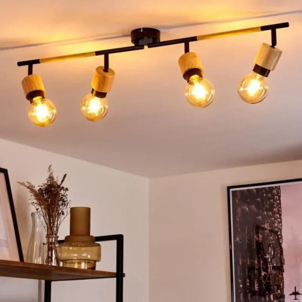 hofstein Plafonnier Sezze Bois clair, Noir, 4 lumières* Lampes Modernes
