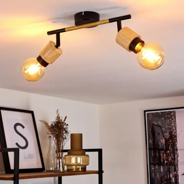 hofstein Plafonnier Sezze Bois clair, Noir, 2 lumières* Lampes Modernes