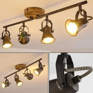 hofstein Plafonnier Skodsbol Gris, Brun clair, Acier brossé, 4 lumières* Lampes Modernes
