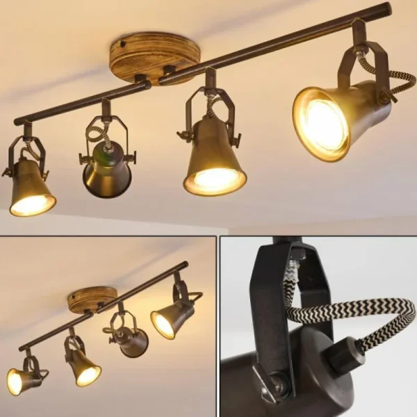 hofstein Plafonnier Skodsbol Gris, Brun clair, Acier brossé, 4 lumières* Lampes Modernes