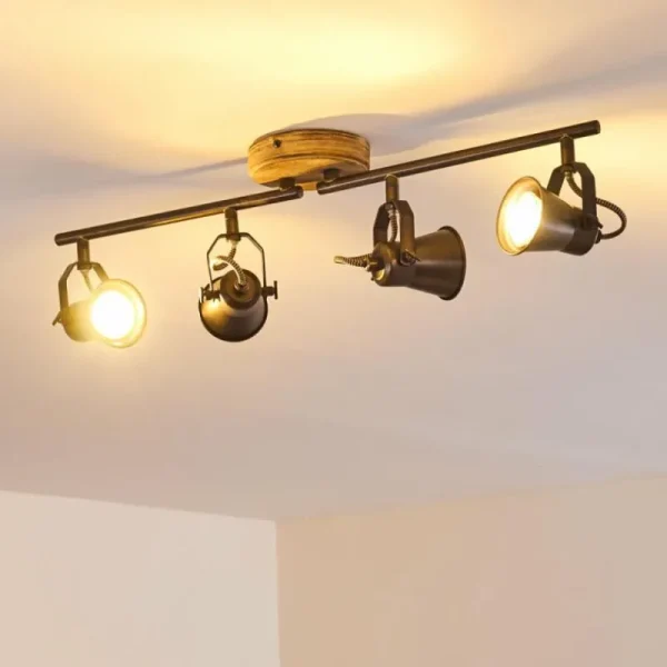 hofstein Plafonnier Skodsbol Gris, Brun clair, Acier brossé, 4 lumières* Lampes Modernes
