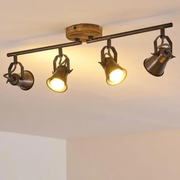 hofstein Plafonnier Skodsbol Gris, Brun clair, Acier brossé, 4 lumières* Lampes Modernes