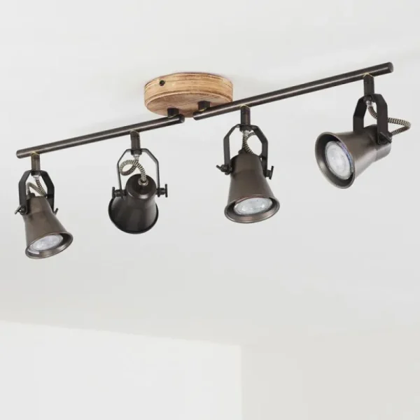 hofstein Plafonnier Skodsbol Gris, Brun clair, Acier brossé, 4 lumières* Lampes Modernes