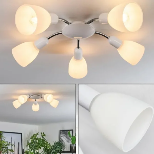 hofstein Plafonnier Starkeryd Chrome, Blanc, 5 lumières* Lampes En Verre