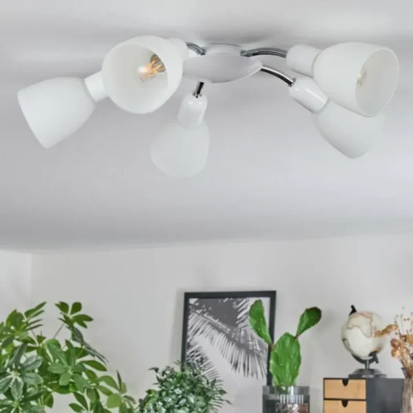 hofstein Plafonnier Starkeryd Chrome, Blanc, 5 lumières* Lampes En Verre