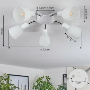 hofstein Plafonnier Starkeryd Chrome, Blanc, 5 lumières* Lampes En Verre
