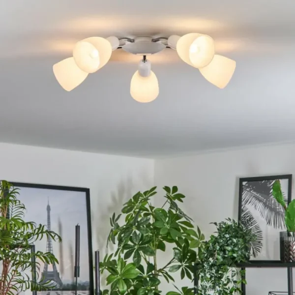 hofstein Plafonnier Starkeryd Chrome, Blanc, 5 lumières* Lampes En Verre
