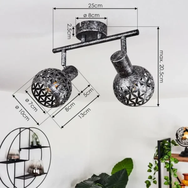 hofstein Plafonnier Stavik Noir, Argenté, 2 lumières* Lampes Modernes