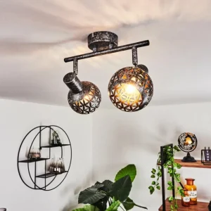 hofstein Plafonnier Stavik Noir, Argenté, 2 lumières* Lampes Modernes