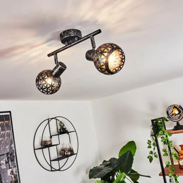 hofstein Plafonnier Stavik Noir, Argenté, 2 lumières* Lampes Modernes