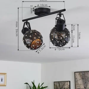hofstein Plafonnier Sunasau Noir, 2 lumières* Lampes Modernes