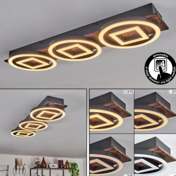 hofstein Plafonnier Taboneira LED Brun foncé, Noir, 3 lumières* Lampes Modernes